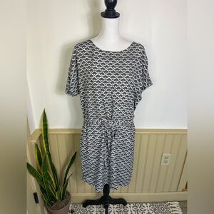 Tommy Bahama Relax Drawstring Dress M Pockets Gray White Coastal Chic Nautical